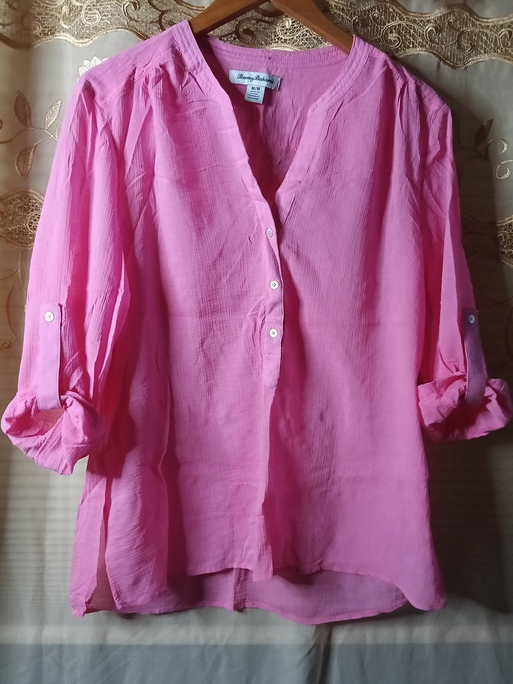 Tommy Bahama Pink Gauze Button-Front Tunic